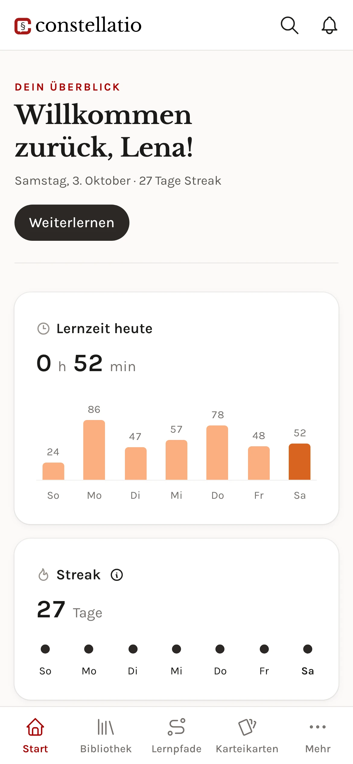 Die Startseite der App auf dem Smartphone